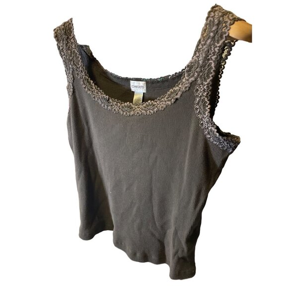 Chico's Brown Ribbed Lacy Shoulder Scoop Neck Pullover Tank Top Sz L - Picture 3 of 6